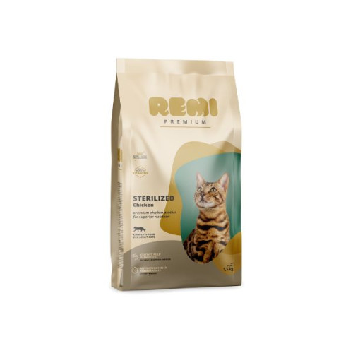 Hrană uscată pentru pisici Remi Premium Adult Sterilized cu Pui 1,5 kg