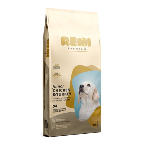 Hrană uscată pentru câini Remi Premium Junior Medium&Large Breed cu Pui și Curcan 12,5 kg