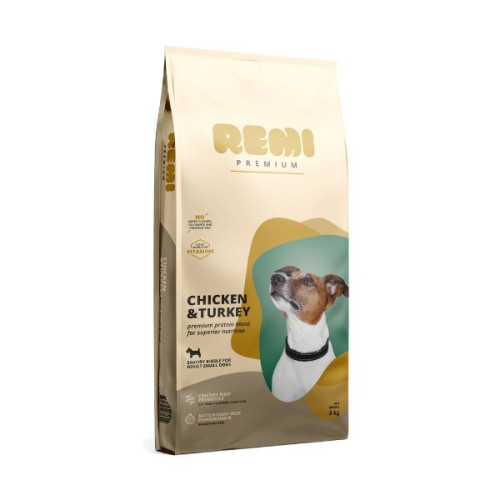 Hrană uscată pentru câini Remi Premium Adult Small Breed cu Pui și Curcan 8 kg
