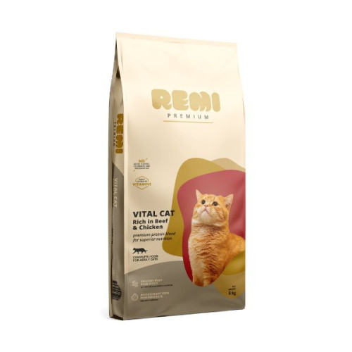 Hrană uscată pentru pisici Remi Premium Adult Vital Cat cu Vită și Pui 8 kg