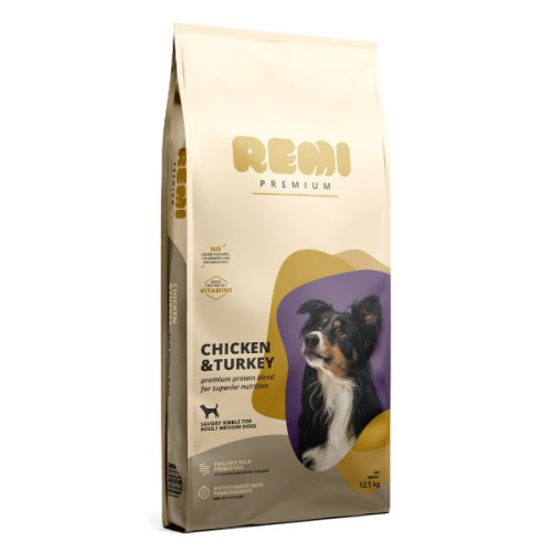 Hrană uscată pentru câini Remi Premium Adult Medium Breed cu Pui și Curcan 12,5 kg