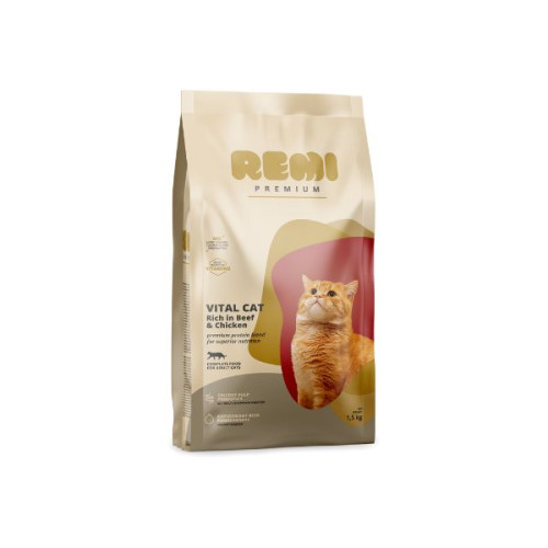 Hrană uscată pentru pisici Remi Premium Adult Vital Cat cu Vită și Pui 1,5 kg