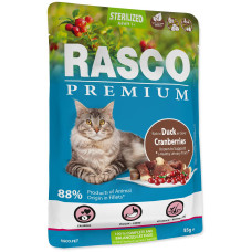Hrana umeda pentru pisici Rasco Sterilizat Rata&Merisoare 85 gr