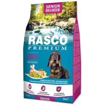 Hrana uscata pentru caini Rasco Premium Senior Mini & Medium, cu Pui şi Orez 3 kg