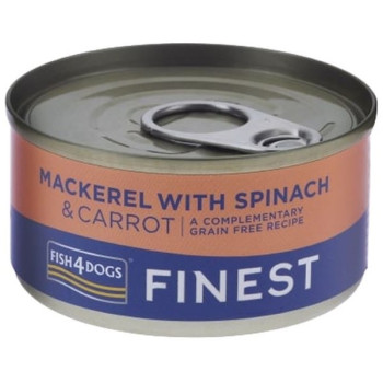 Hrana umeda pentru caini Fish4Dogs Conserva Macrou&Morcov&Spanac 85 gr