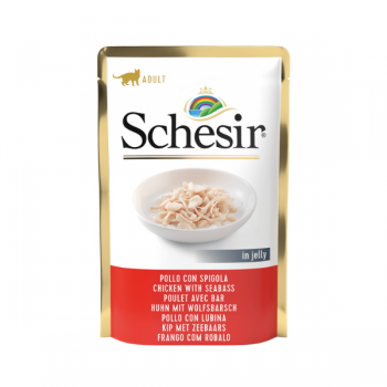 Hrana umeda pentru pisici Schesir cu pui si biban 85 g