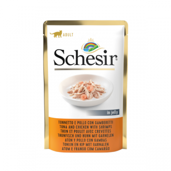 Hrana umeda pentru pisici Schesir cu ton pui si creveti 80 g