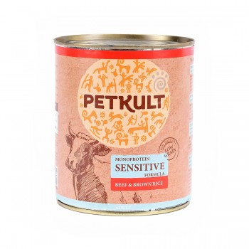 Hrana umeda pentru caini Petkult Sensitive cu vita si orez brun 800 g