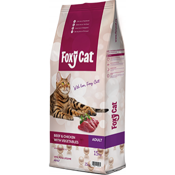 Hrana uscata pentru pisici Foxy Cat cu vita pui si legume 15 kg
