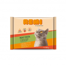Hrana umeda pentru pisici adulte Remi Miel/Curcan si Vitel/Iepure 4x100gr