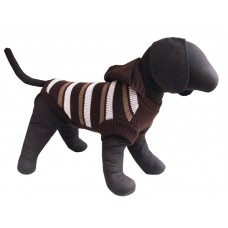 Pulover maro tricotat cu gluga si dungi pentru caini Vesto 46 cm