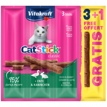 Recompense pentru pisici Vitakraft Cat Sticks Rata/Iepure 3+1 PROMO